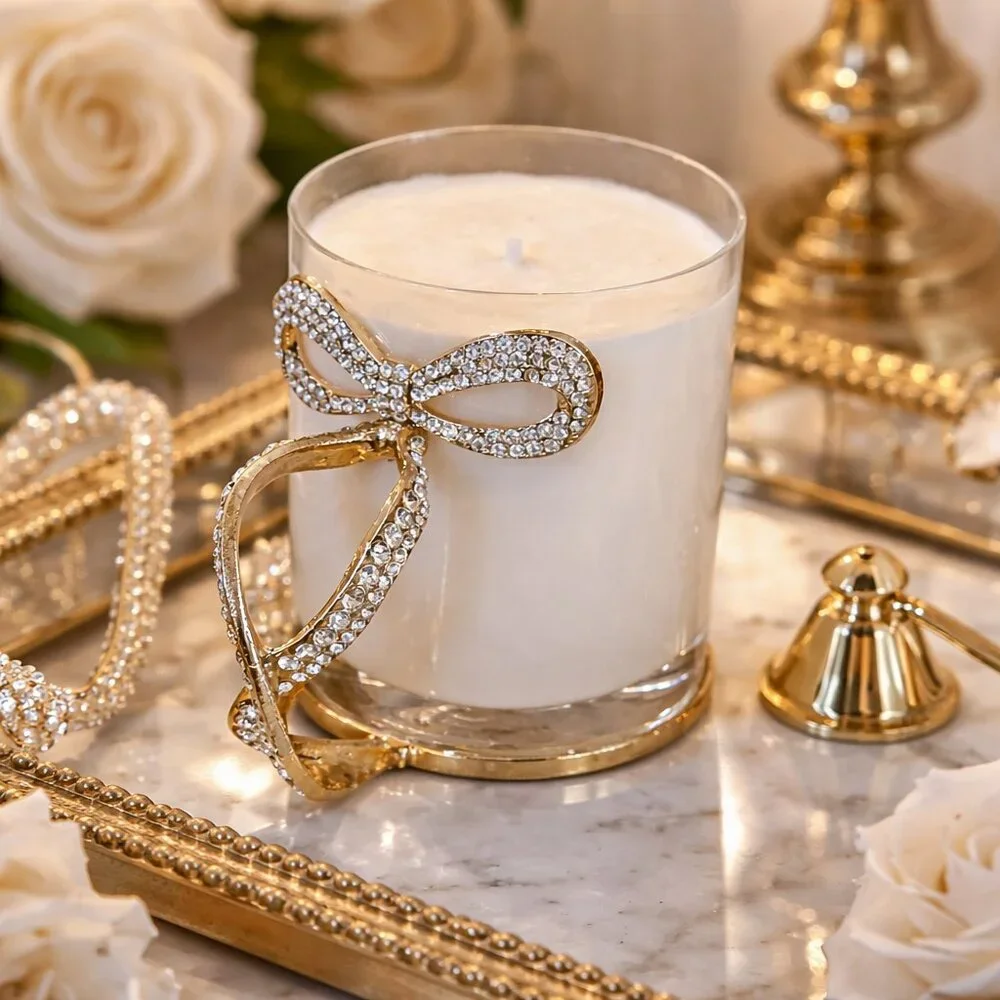 Bow Tie Crystal Candle Jar with Slight Fragrance‎ - New